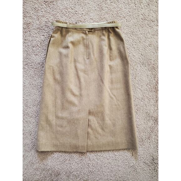 Vintage Saville 100% Wool Tan 2-Piece Belted Skirt Suit, Size 10 Petite - Picture 8 of 13